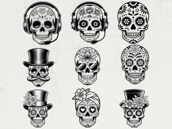 Sugar Skull SVG Bundle, Skull Clipart